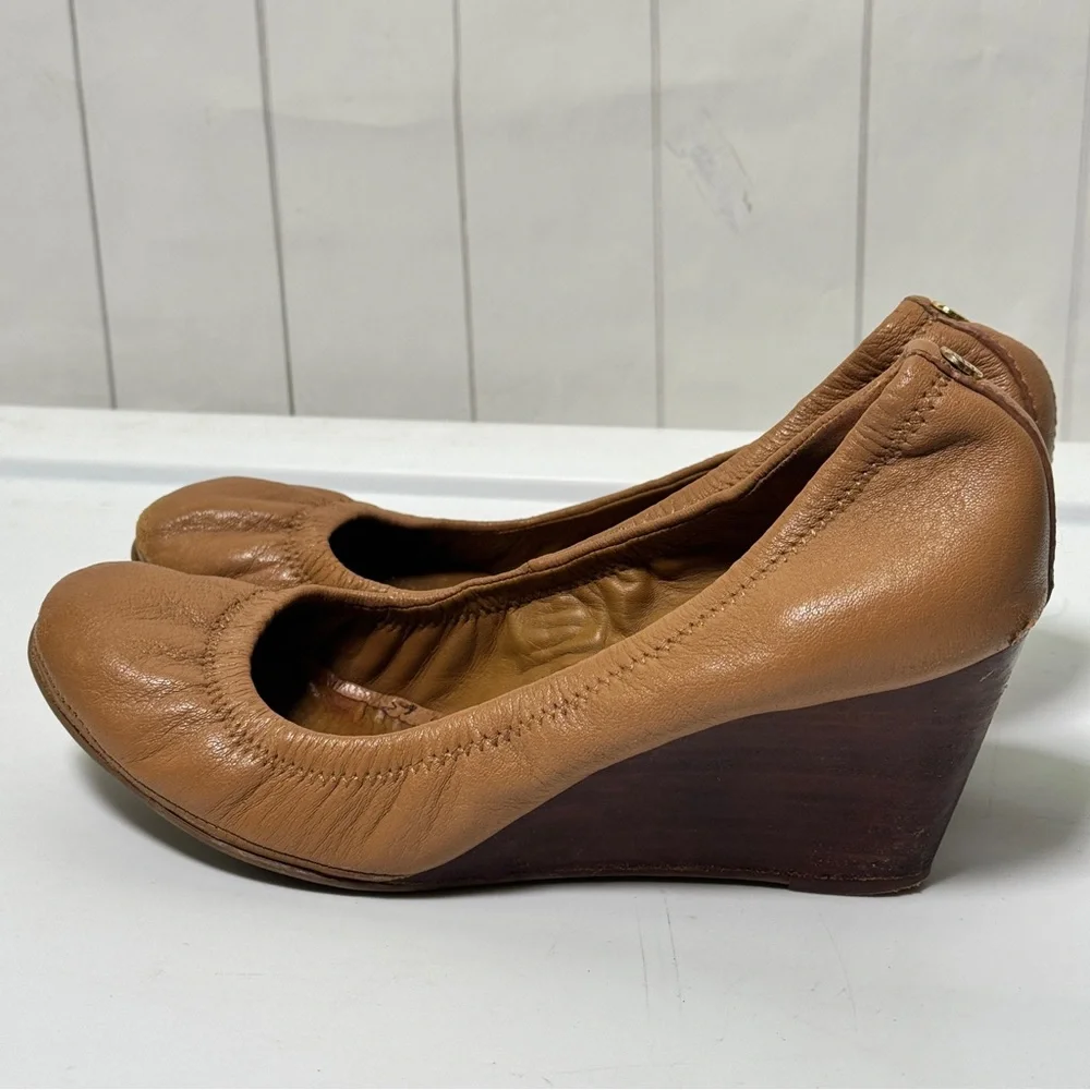 Tory Burch Brown Patent Leather Eddie Wedges Ballet Flats Look Slip On Sandal 9?